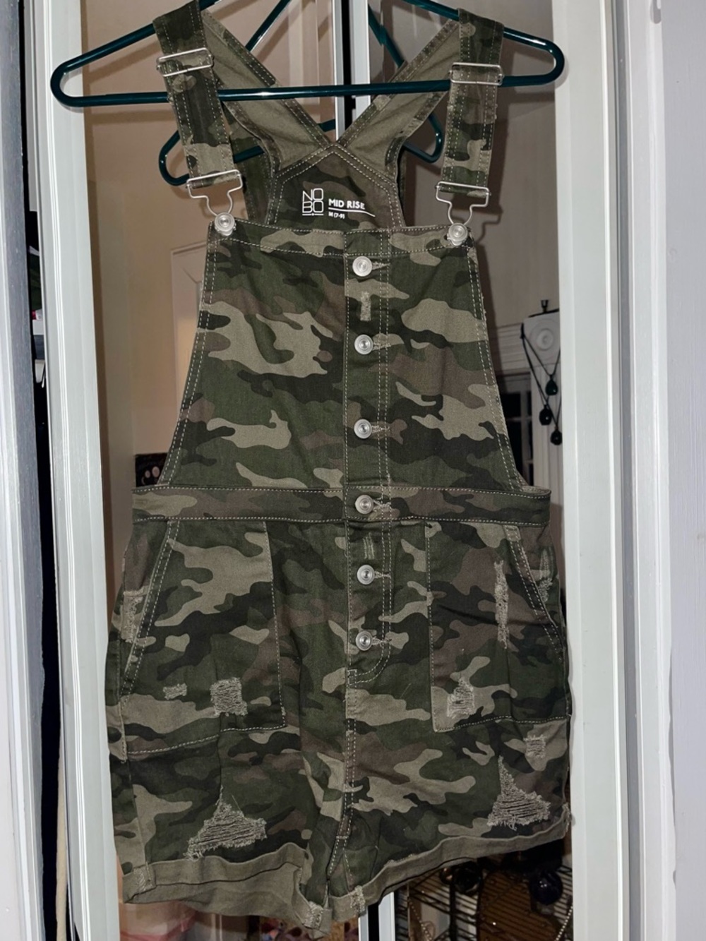 💚 WOW 💚 BRAND NEW Distressed Army Green Camouflage Camo Short Overalls